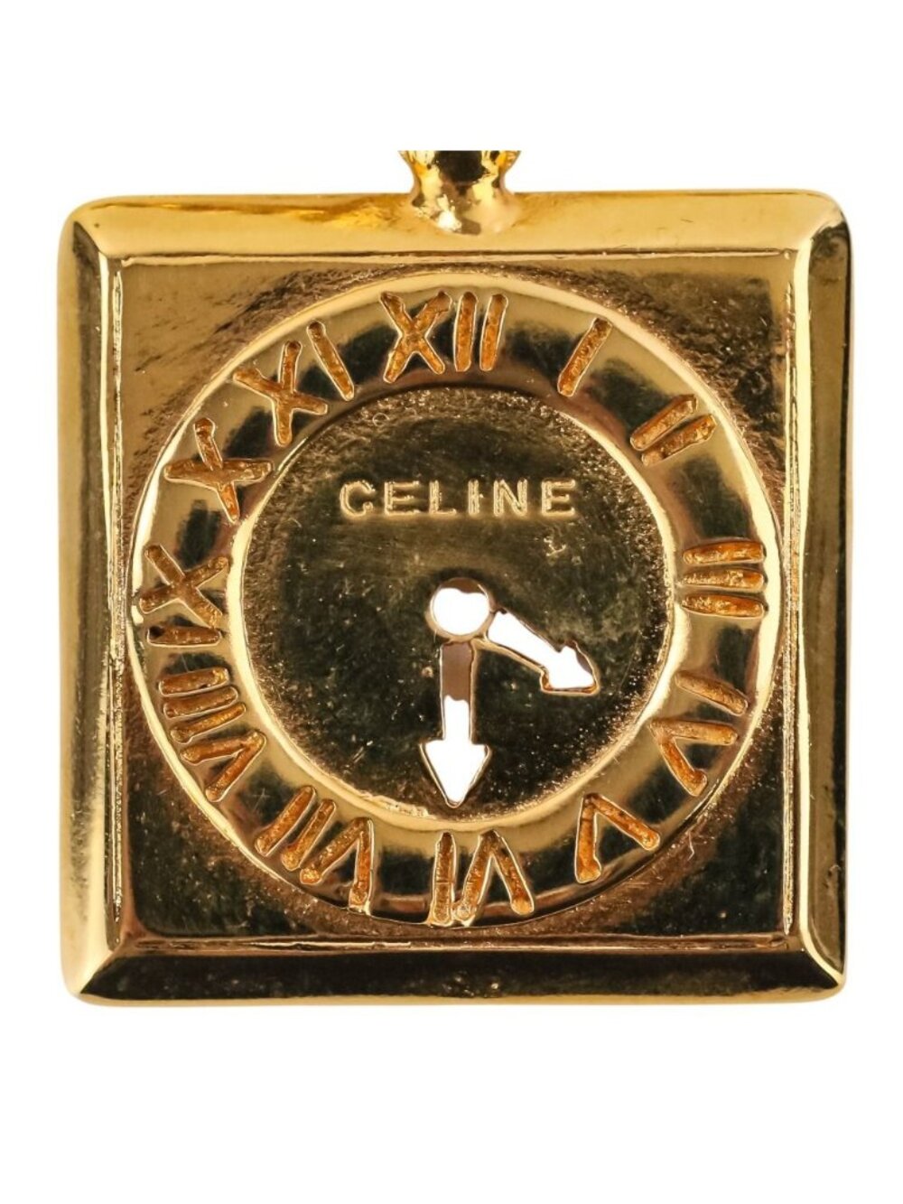 Celine Vintage Watch Motif Chain Long Necklace Gold Colored